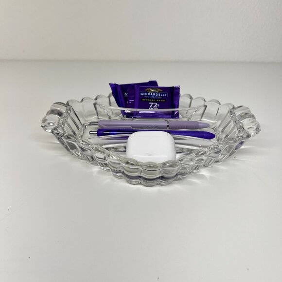 Vintage Glass Dish Clear Scalloped Vanity Tray 3-Section Organizer - Picture 2 of 8